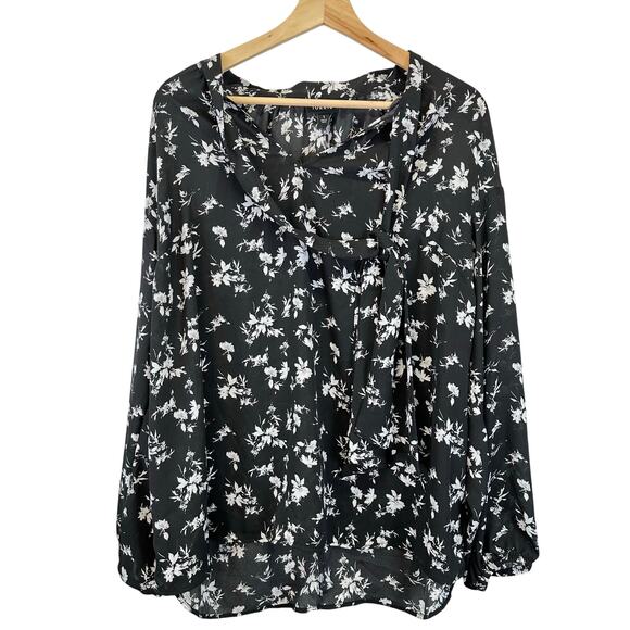 Torrid Georgette Tie Front Cold Shoulder Black Floral Blouse Womens Plus 1 - Picture 1 of 13